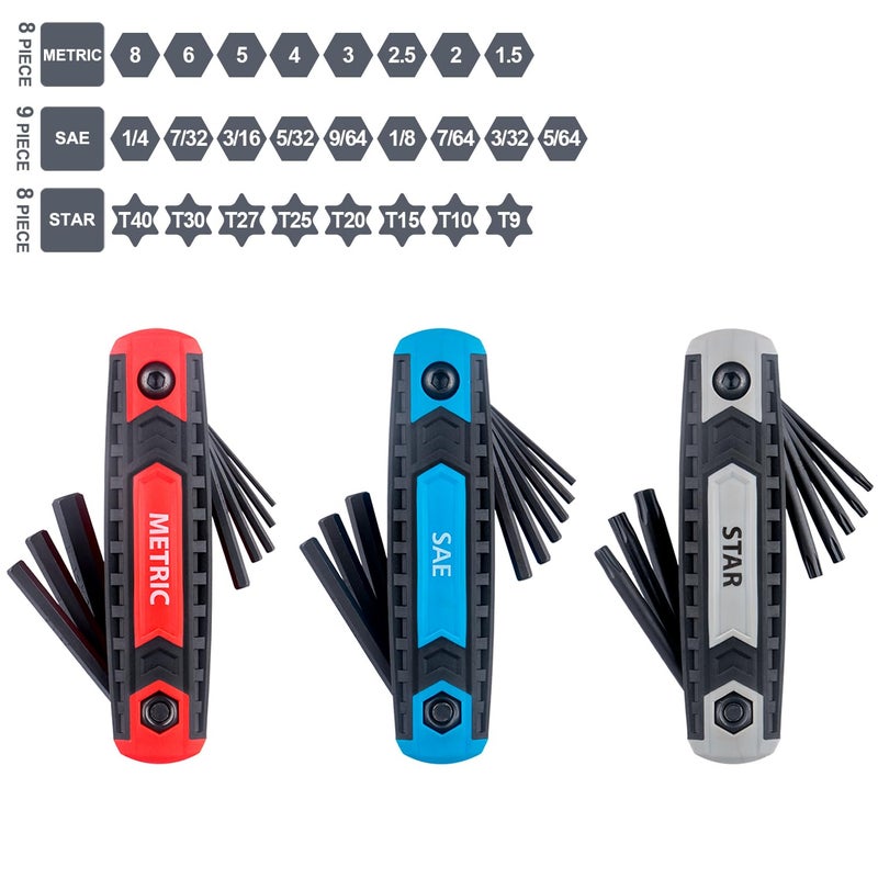 EFFICERE 25-Piece Complete Folding Hex Key Wrench Set  Metric 1.5mm - 8mm  SAE 5/64- 1/4 Star T9 - T40 | Cr-V Steel  Precise and Chamfered Tips | 3 Pack All-Purpose Portable and Compact Allen Wrench Tools - Image 3